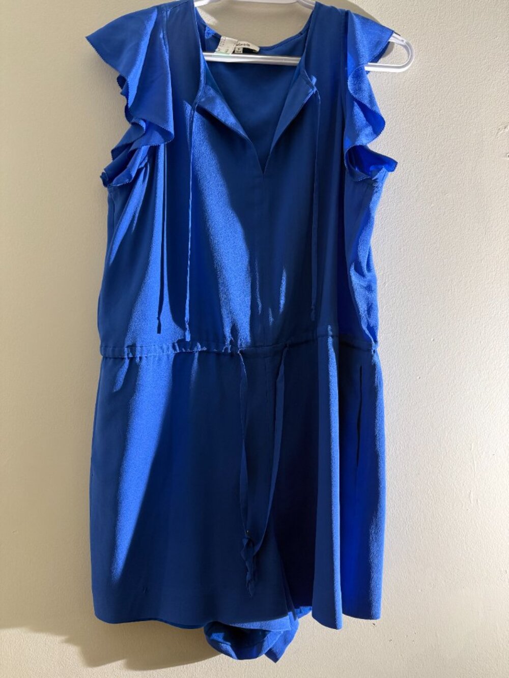 Madewell Royal Blue Petal Play 100% Silk Flutter Sleeve Romper | M